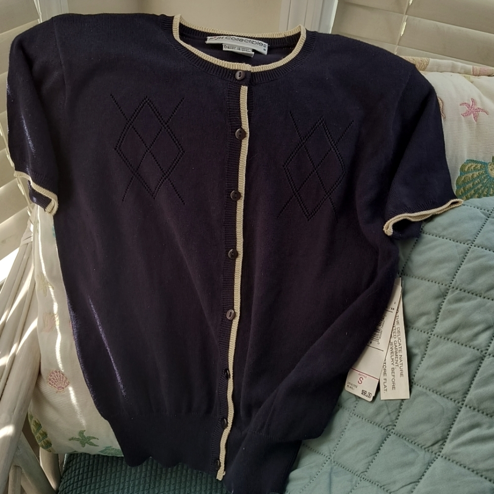 JH Collectibles Argyle NWT short 19 p2 p sleeve Cardigan Sweater / sm petite - Picture 5 of 5